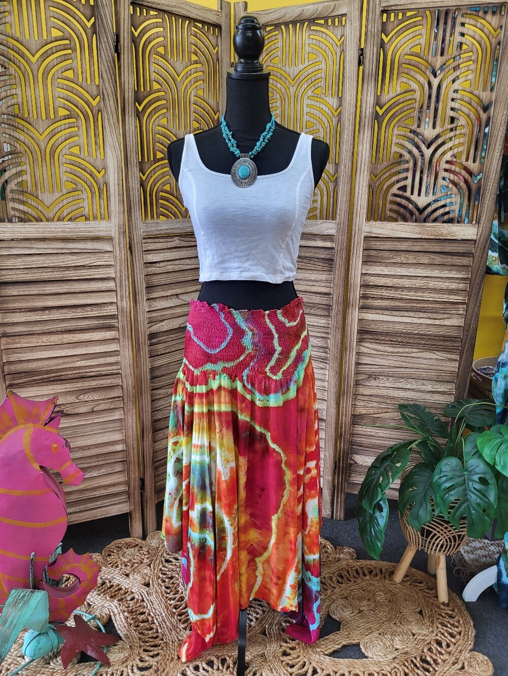 Boho Tie-Dye Maxi Skirt in Hot Pink and Multi